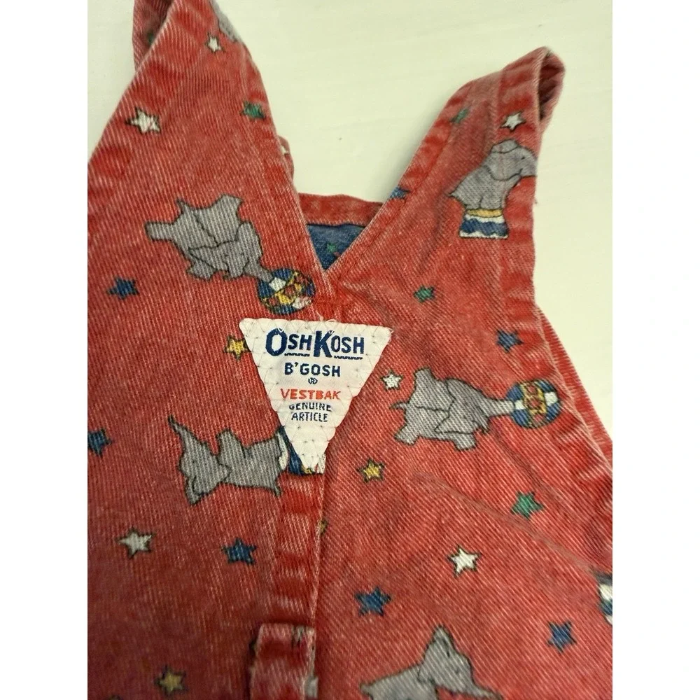 Vintage OSHKOSH Vestbak Denim Overalls Elephants Circus 6/9 Month USA Union Made